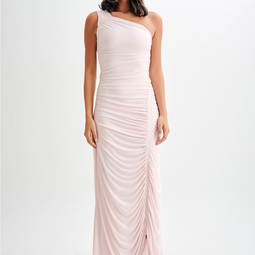 Meshki Capri Gathered Slinky Maxi Dress - Powder Pink